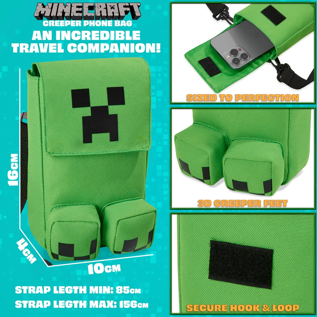 Minecraft Bolso Bandolera Niño y Adolescente con Correa Ajustable, Creeper Bolsos Movil Viajes, Deporte, Gamer Regalos