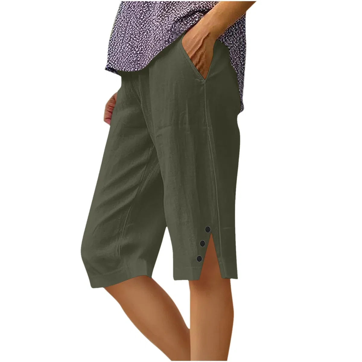 Pantalon Corto Mujer,Algodón y Lino Pantalones Cortos Deportivos Ligero Shorts Verano Cintura Alta Elástica Pantalón de Pierna Rectos Cómodo Transpirable Pantalón Corto Bermudas Mujer Verano