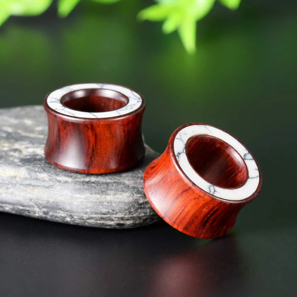 KUBOOZ COOEAR 2 Pares de medidores de Oreja de Madera con Doble Acampanado para Orejas y Tapones Estilo círculo de Concha Marina.