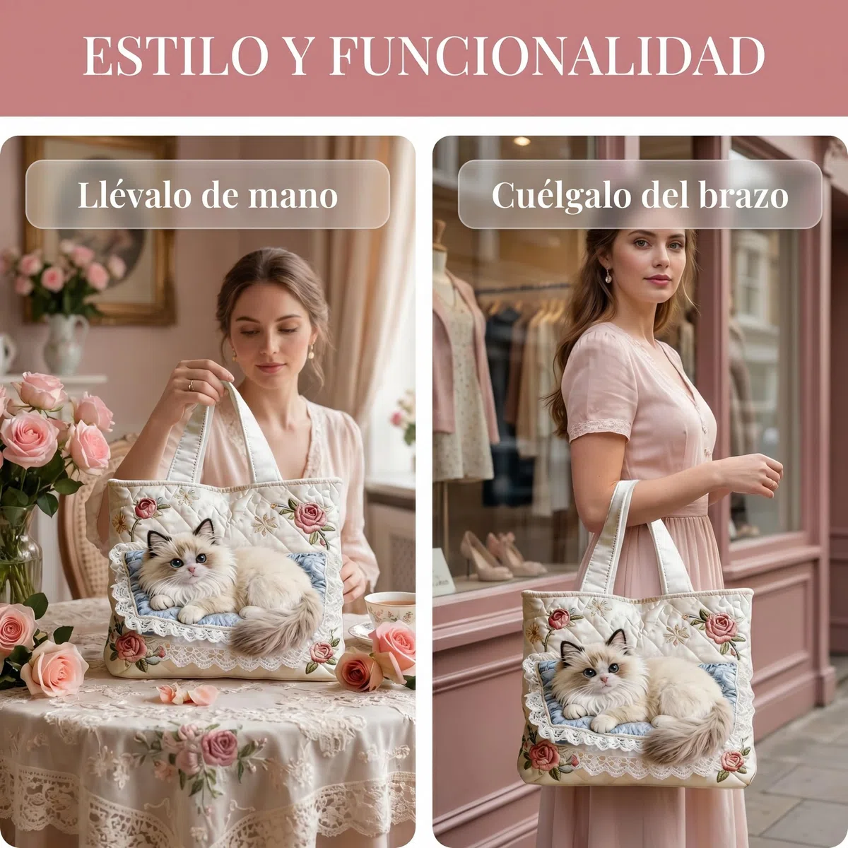 Bolso Mujer Bolsa Mano Tela,Bolsas Tela Serie Estampado Gatos,Diseño Práctico,Bolso Grande,Tela Reutilizable,Uso Playa Trabajo Compras,Regalo Bueno