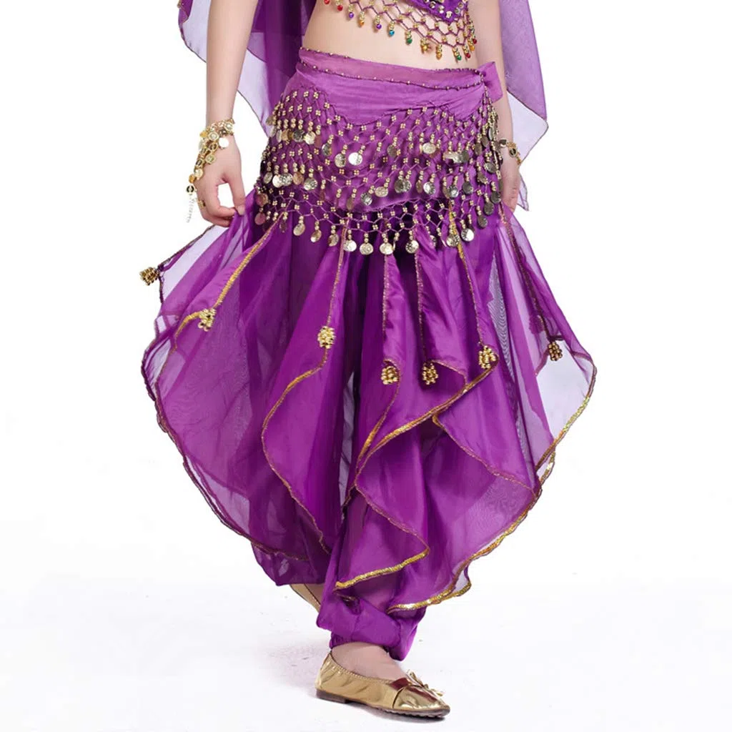 Baisdan Pantalones de harén para danza del vientre, disfraz de danza árabe india, pantalones tribales ondulados