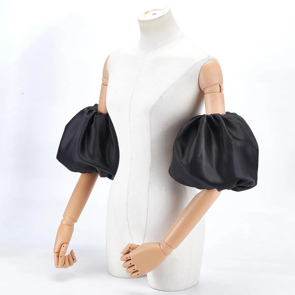 NICENEEDED 1 par de Mangas Abullonadas Extraíbles, Mangas de Novia de Satén Negro, Mangas Abullonadas Desmontables para Vestido de Novia, Accesorios de Novia de 12 x 8.5 Pulgada