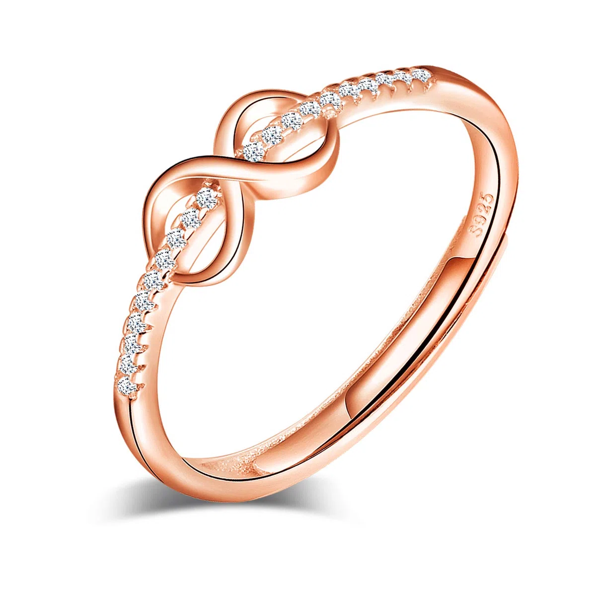 Yumilok - Anillo de plata 925, anillo ajustable para mujer, anillo de compromiso abierto, anillo símbolo de infinito, anillo de boda, talla ajustable, circonita incrustada, para Navidad y cumpleaños,