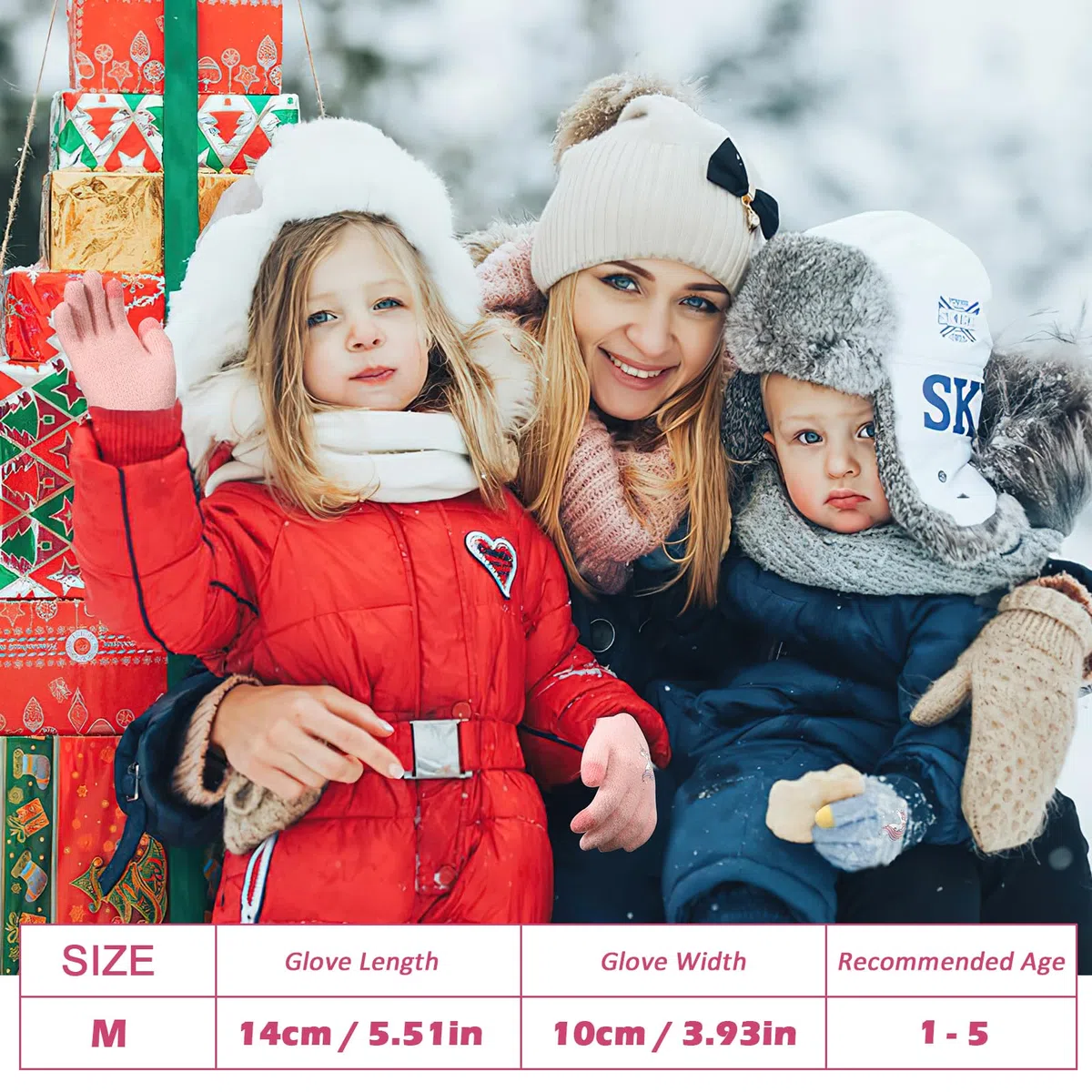 QKURT 3 pares para niños guantes de punto caliente, guantes de arena de cristal colorido guantes de dedos completos para niños con un nuevo patrón de unicornio para niñas de 1 a 5 años