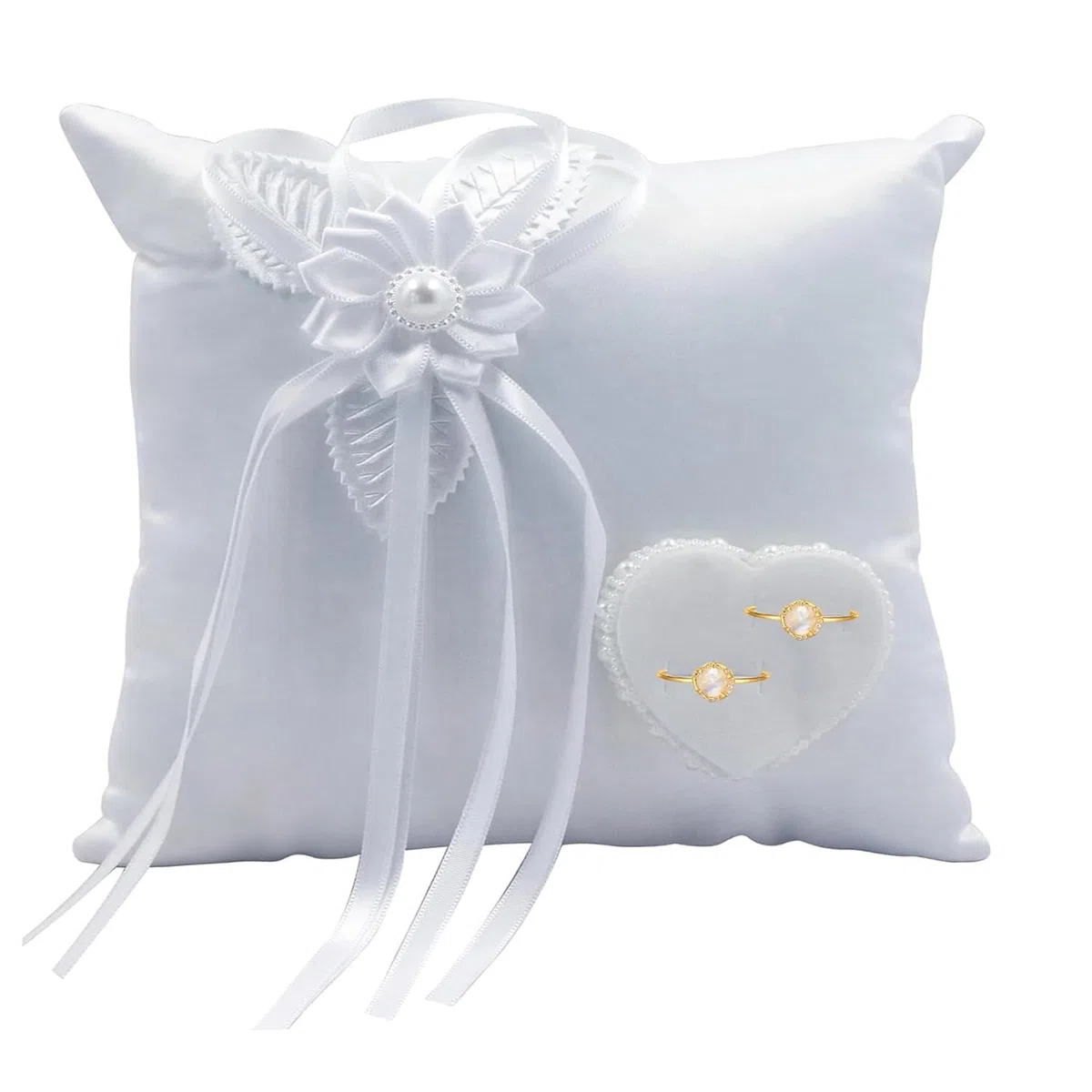 Almohada para Anillos de Boda, Cojín para Anillo de Bodas, Anillo de Boda Portador Almohada, Almohada Anillos Encaje, con Perlas Artificiales Se, Se Puede Utilizar para Bodas, Regalos de San Valentín