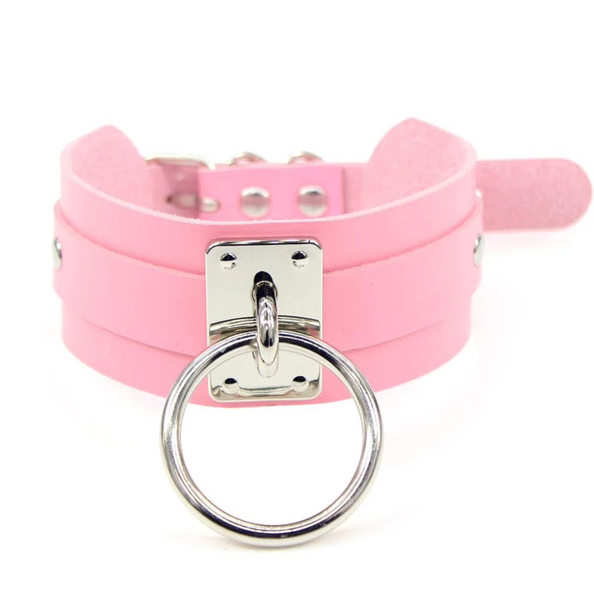 WEITING Gargantilla de cuero punk gótico para mujeres y hombres, Harajuku de color plateado, cadena de metal con remaches para Halloween, cosplay, joyería Y2K, P005, rosa plateada