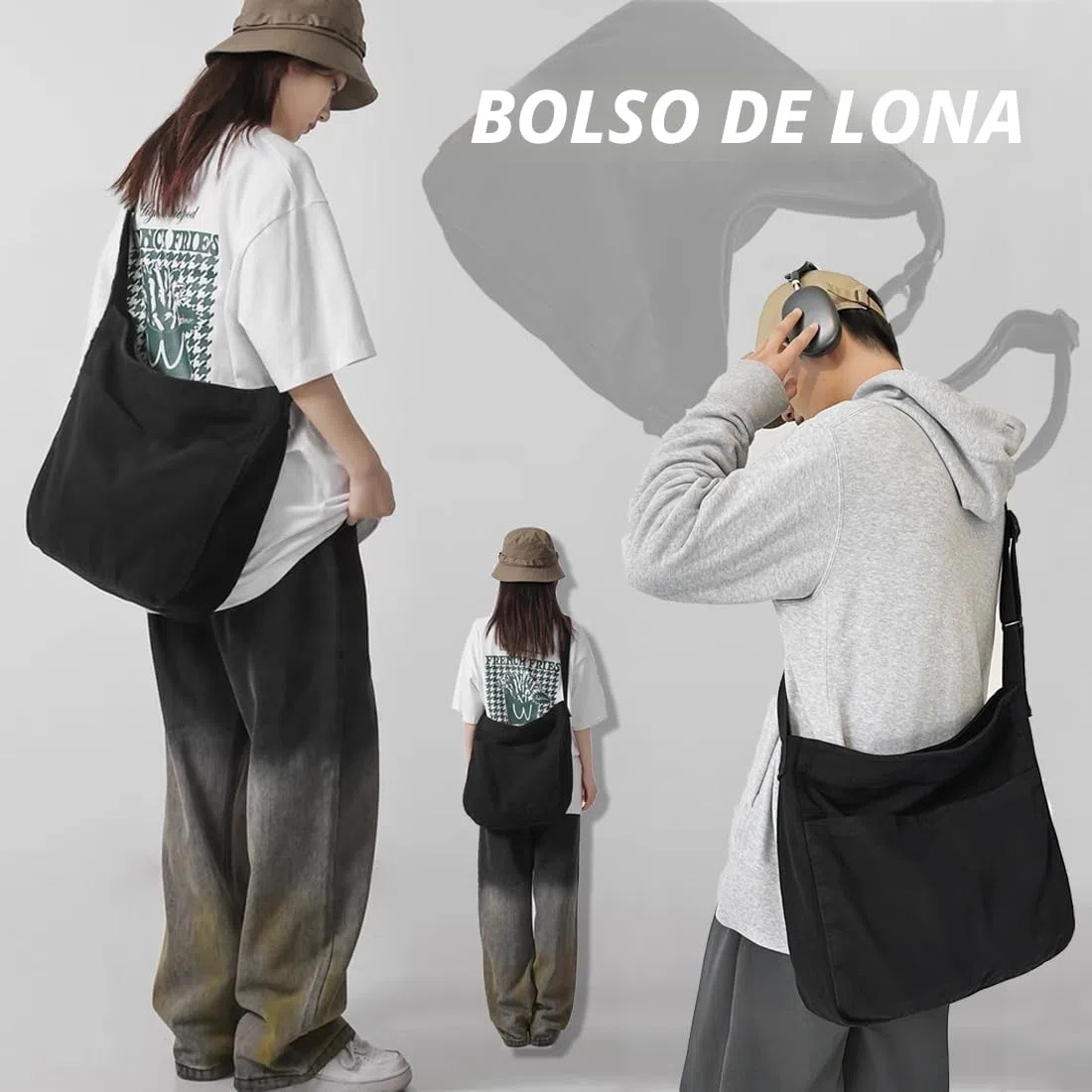 Bolsa de lona casual Hobo bandolera para mujeres y hombres, bolso grande de mensajero, bolsa de mensajero, viaje y trabajo