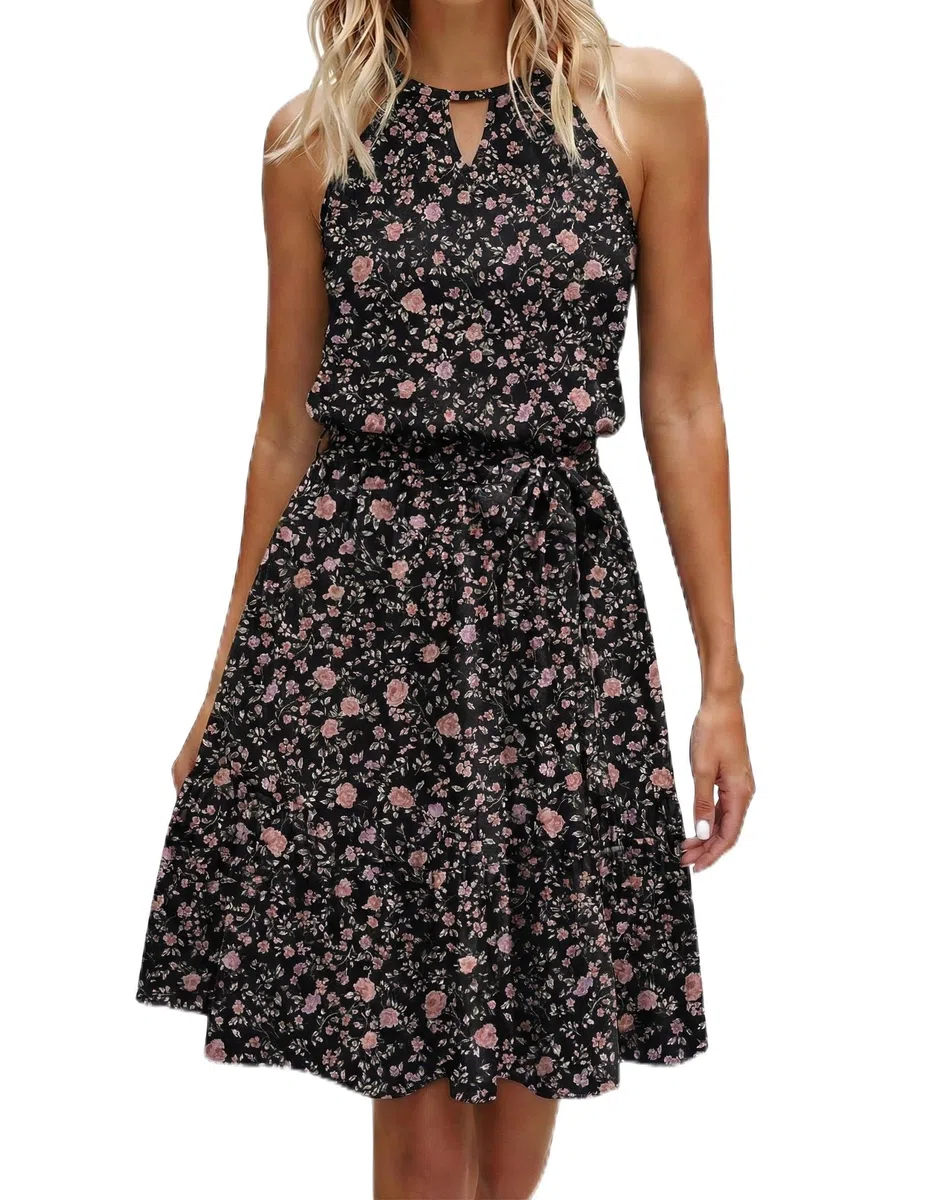 Zeagoo Vestido de Verano para Mujer Sin Mangas con Cuello Halter Vestidos Informal Vestido con Bolsillos Elegante Vestidos Invitada S-XXL