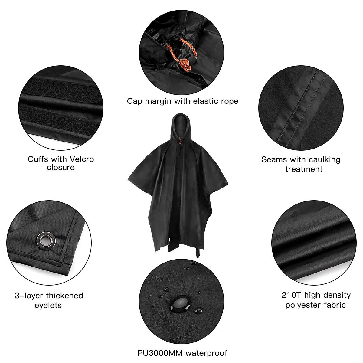 AGPTEK Poncho de Lluvia, Chubasquero Impermeable para Manta de Picnic, Toldo para Senderismo, Acampada y Pesca, Unisex