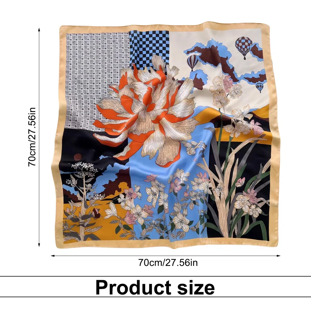 5 Piezas Scarf Cuadrado para Mujers, Pañuelos Cabeza Mujer de Satén Sintético, Bandanas, Colores Vibrantes, 5 Diseños, para Usar Como Tocado, Bufanda, Diadema o Pulsera