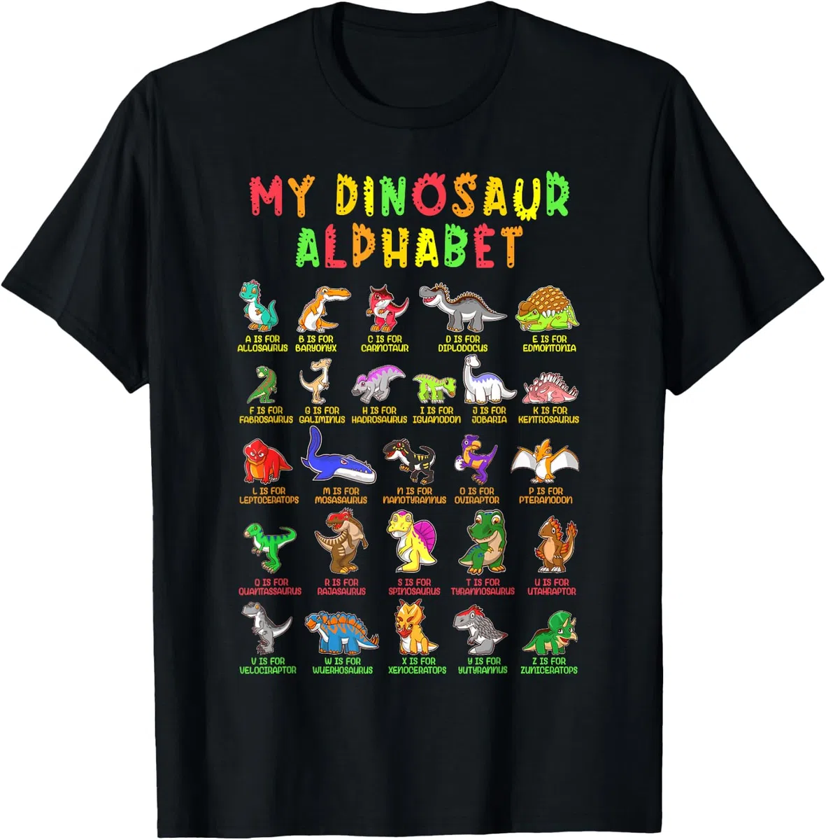 Tipos De Dinosaurios Alfabeto Dino Identificación Camiseta