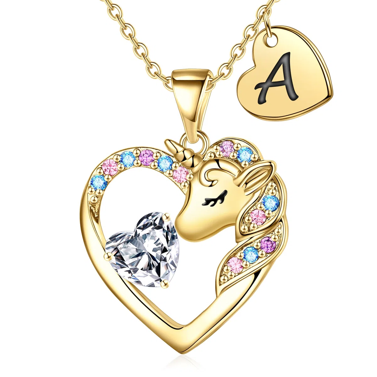 TINGN Regalos de unicornio para niñas, collares de corazón e inicial, joyería de unicornio para niñas, regalos de cumpleaños, Navidad y San Valentín