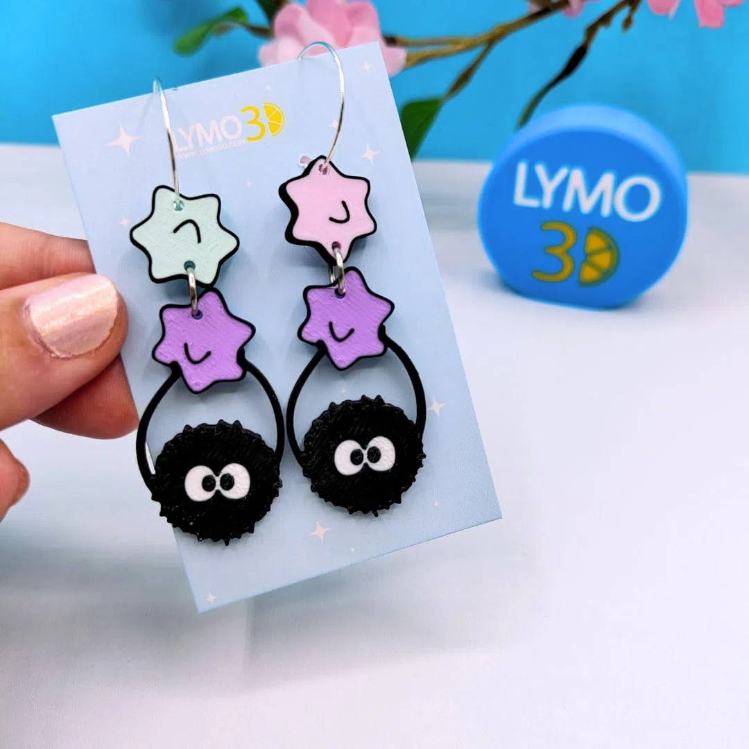 Pendientes de Hollín con Dos Caramelitos Fríos, Criaturas de Hollín 3D, Diseño Ligero, Aro de Acero Inoxidable