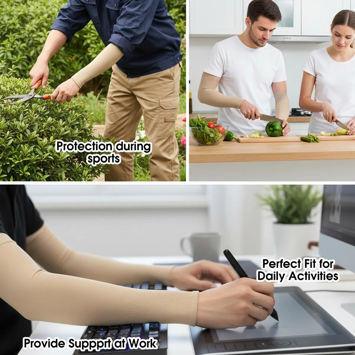 2 pares de mangas protectoras para el brazo para piel fina, ancianos, desgarros y moretones, mangas de protección para hombres y mujeres