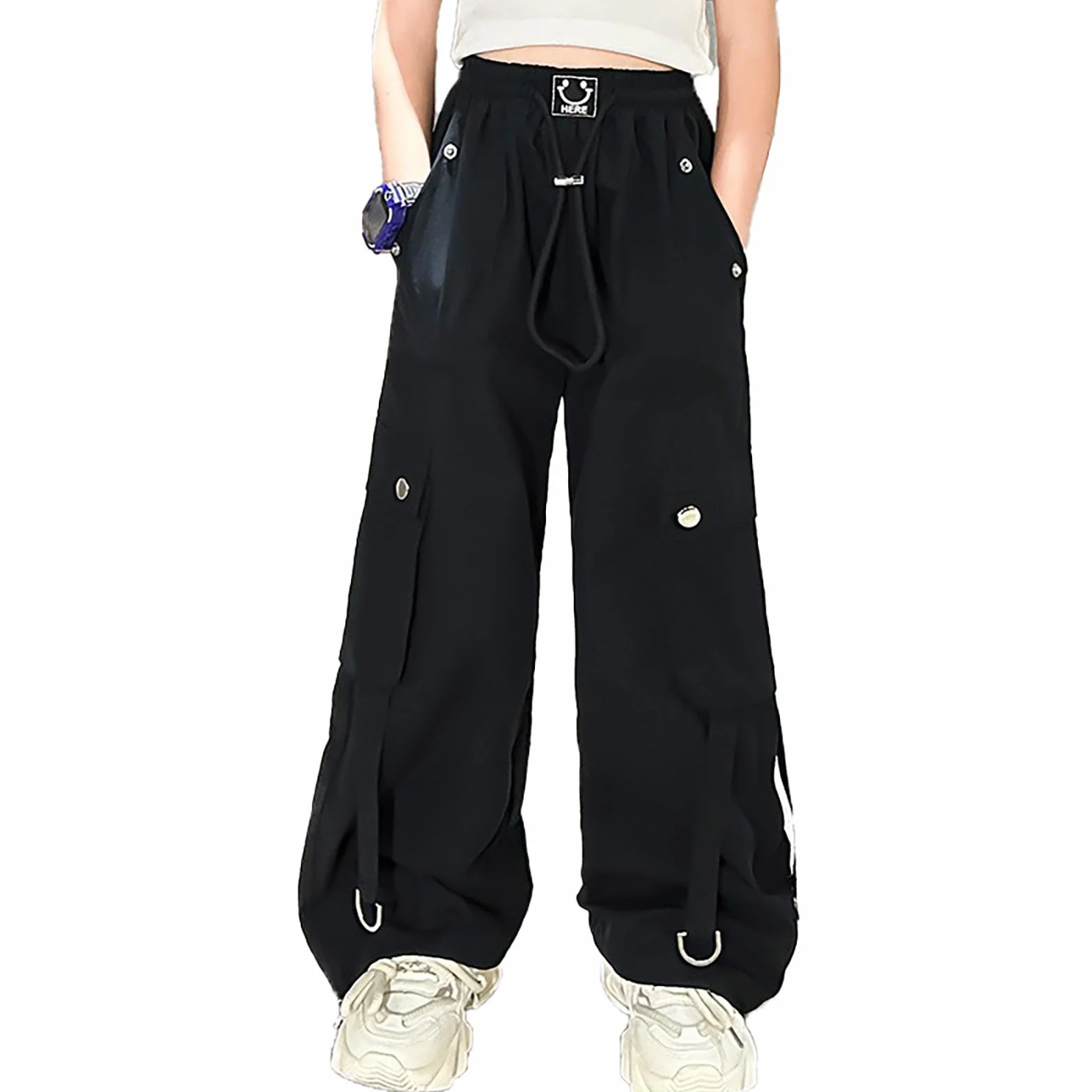 Generisch Pantalones cargo para niña de cintura alta, pierna ancha, pantalones de chándal para bailar casual y actividades al aire libre