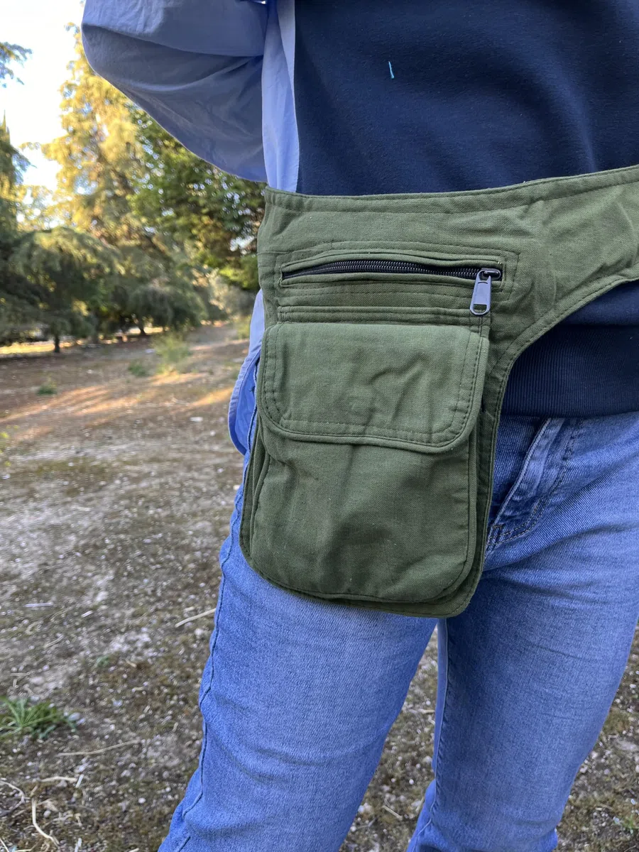 Riñonera Tela Lateral Hippie (Verde Liso)