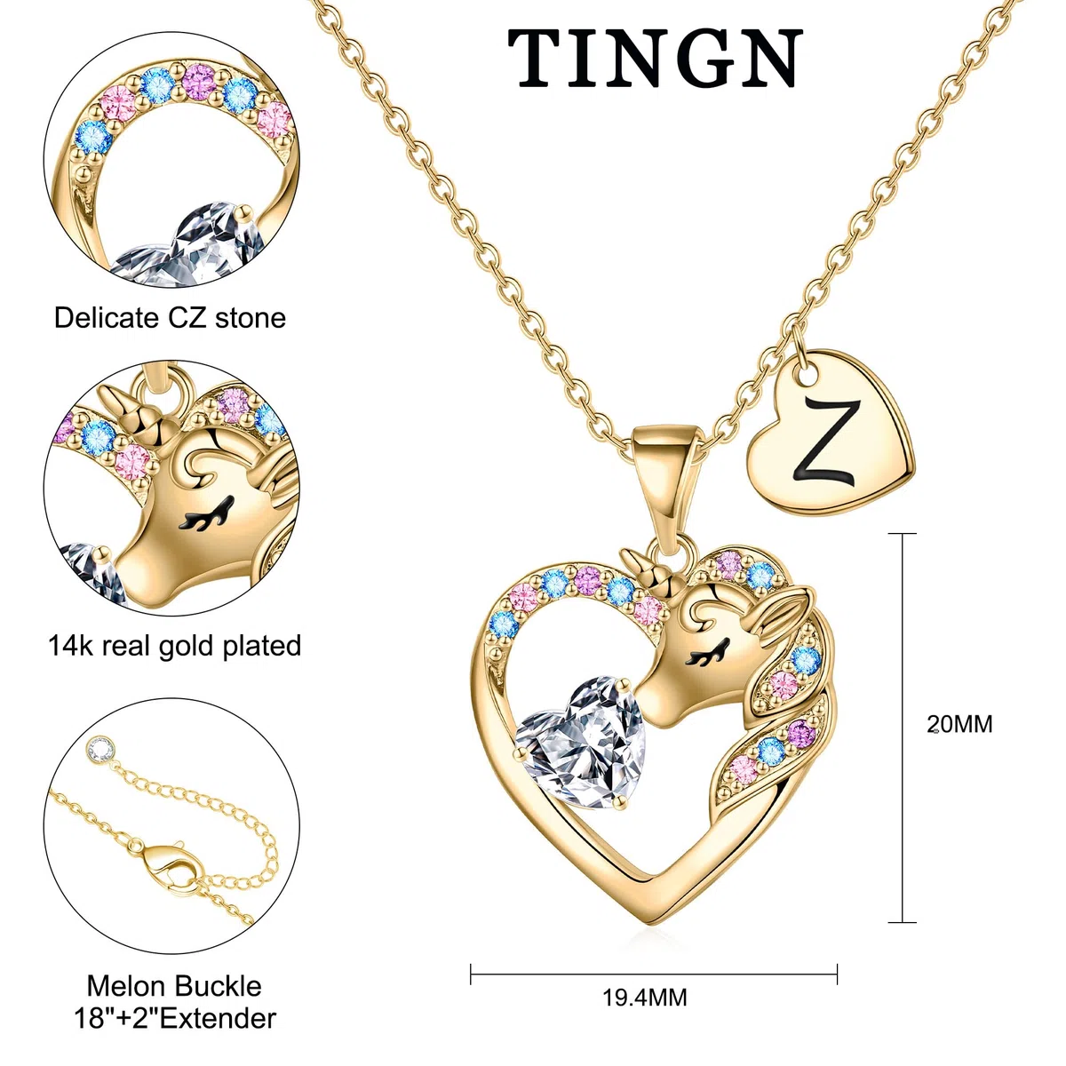 TINGN Regalos de unicornio para niñas, collares de corazón e inicial, joyería de unicornio para niñas, regalos de cumpleaños, Navidad y San Valentín