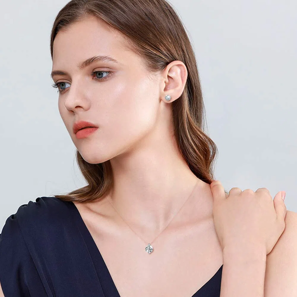 Yumilok Conjuntos de Joyas de Diamantes, Collar de Gargantilla con Hilo de Pescar Invisible, Gargantilla para Mujer, Pendientes de Diamantes, en Plata 925