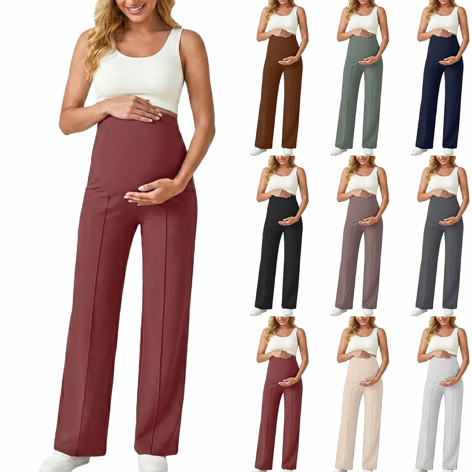 Pantalones de embarazo genéricos de cintura alta para mujer, forro polar, leggings de maternidad, extensible, exterior, interior, otoño, invierno, pantalones de huso mujer embarazada, corte recto