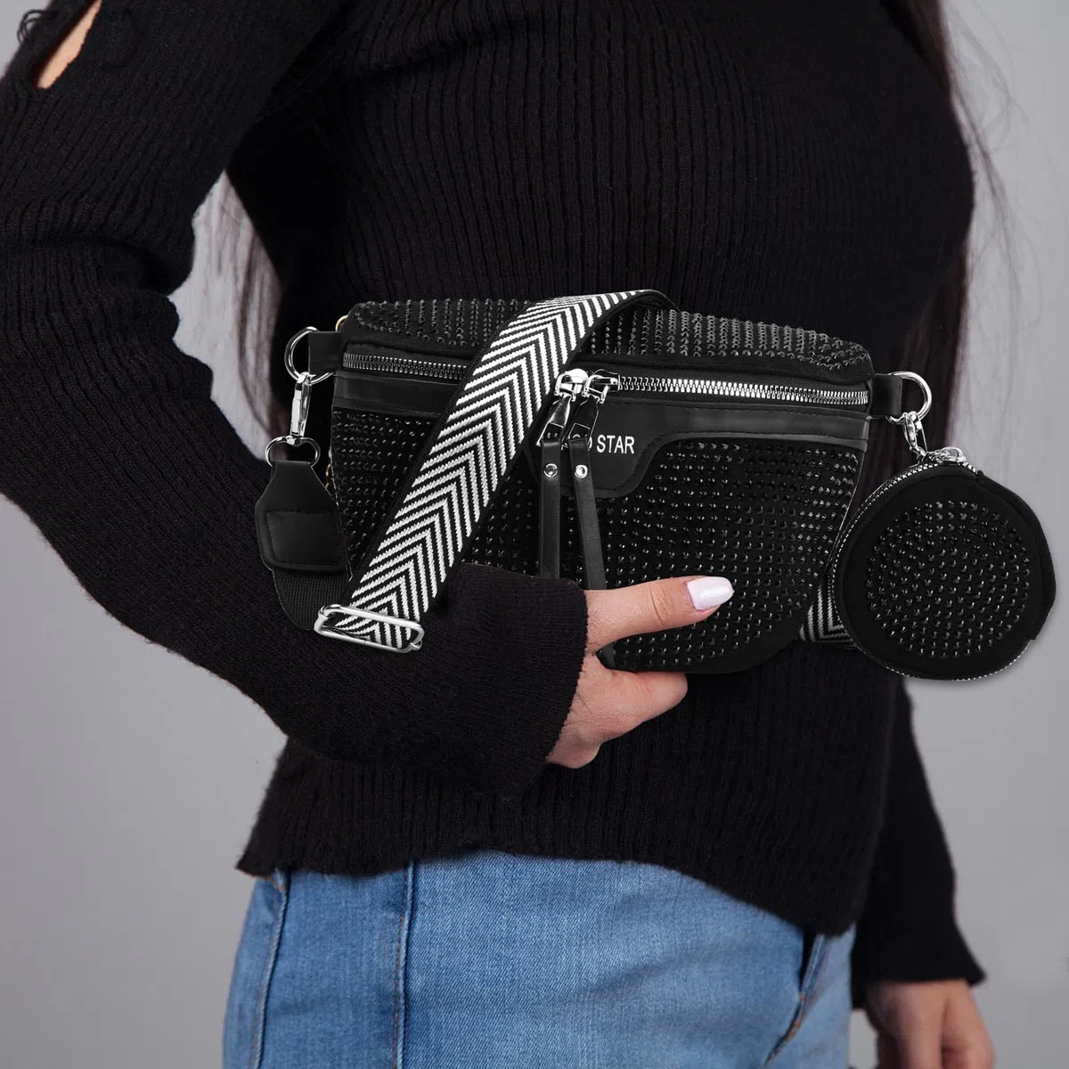 Riñoneras Mujer, Bolso Bandolera Mujer Negro, Riñonera Mujer Piel, Bolsa de Cinturón Moda, Bolso Bandolera Bolso de la Cintura, Bolso Mujer Bandolera para Viaje Trabajo Fiesta
