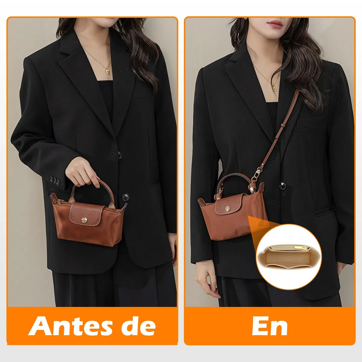 GADITIEK Correa y Organizador para Longchamp Mini Bolsos Mujer, Cuero Strap y Fieltro Organizer para Mini Bolsos