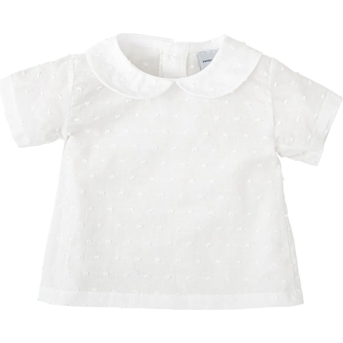 BABIDU Camisa Bebé Niña Algodón Plumetti Blanco, Cuello Bebé Redondeado, Manga Corta, Cierre en Espalda con Botón, Tejido Ligero y Fresco para Verano, Ideal para Looks Elegantes