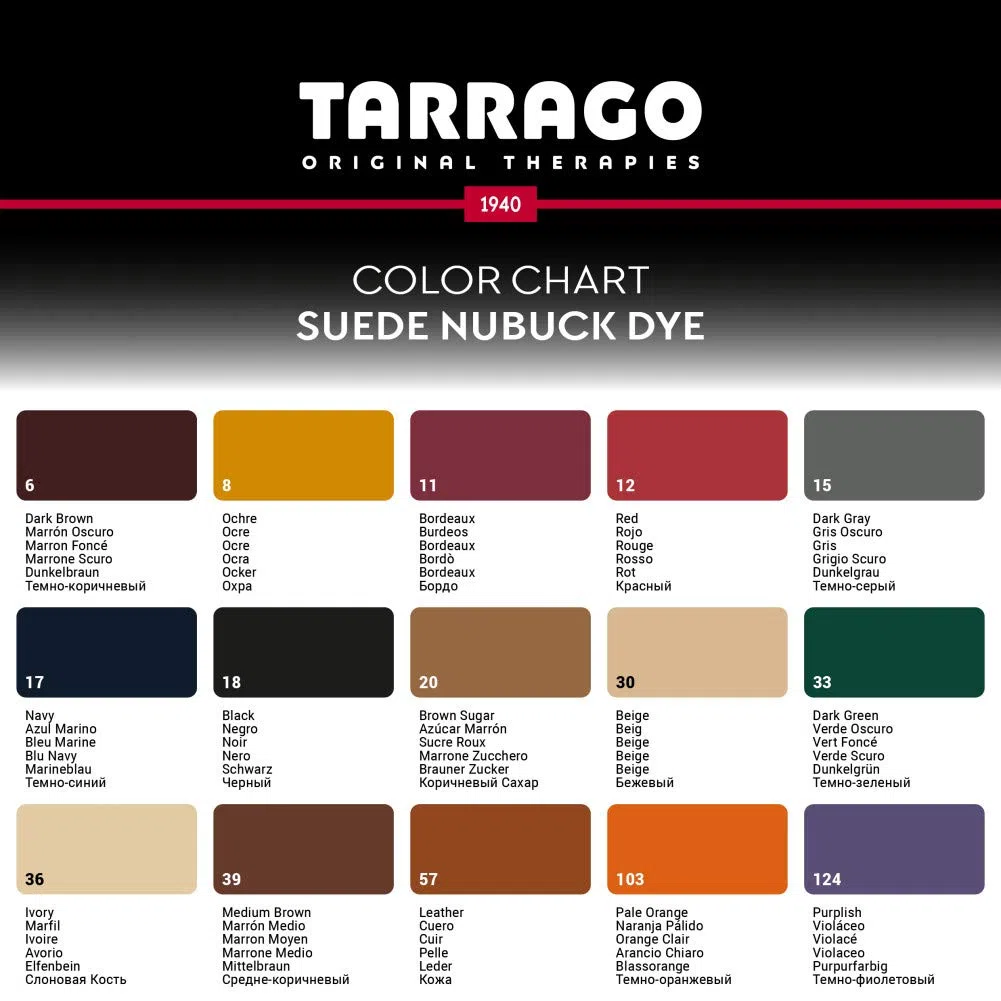 Tarrago | Suede Nubuck Dye 50 ml | Tinte Para Zapatos, Calzado, Bolsos y Accesorios | Apto Para Ante Natural y Sintético, Nobuck y Similares