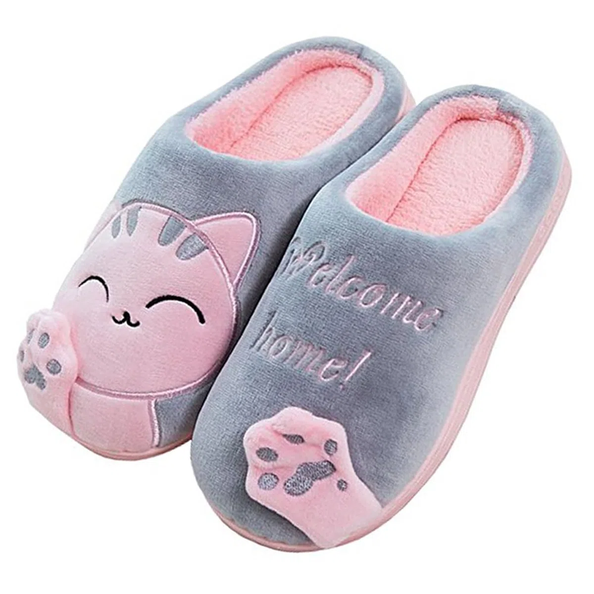 Cliont Zapatillas de Gato Lindo Zapatillas de Invierno de Interior Zapatos Antideslizantes Mujeres y Hombres
