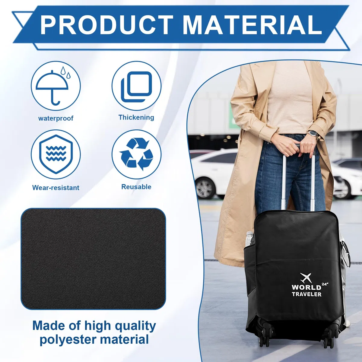 Funda Maleta, Fundas Maletas de Viaje, Protectora de Equipaje de Viaje con Bolsillo, Impermeables Cubreequipajes Cover, Lavable, Reutilizable, Negra, 2 Piezas (20inch+24inch)