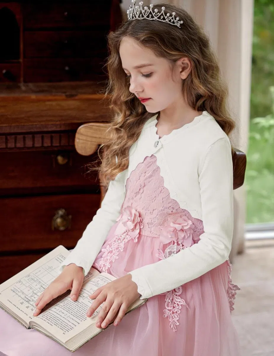 trudge Cárdigan Básico para Niña Bolero de Manga Larga para Niños Chaqueta de Hombro Chaqueta de Bolero Corto para Vestido de Comunión Vestido de Bautizo