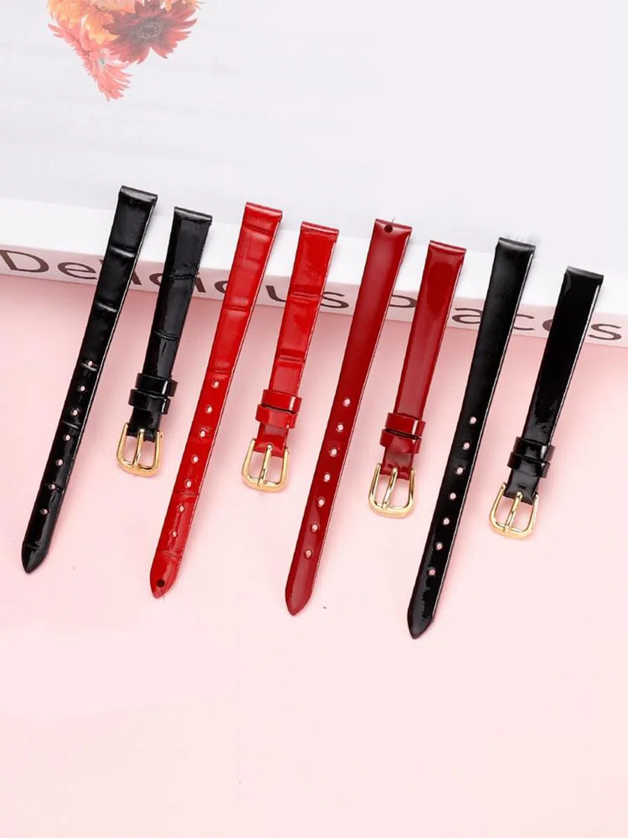 Correa de reloj fina para mujer, piel auténtica, delgada, tamaño pequeño, 6-18mm, con hebilla plateada