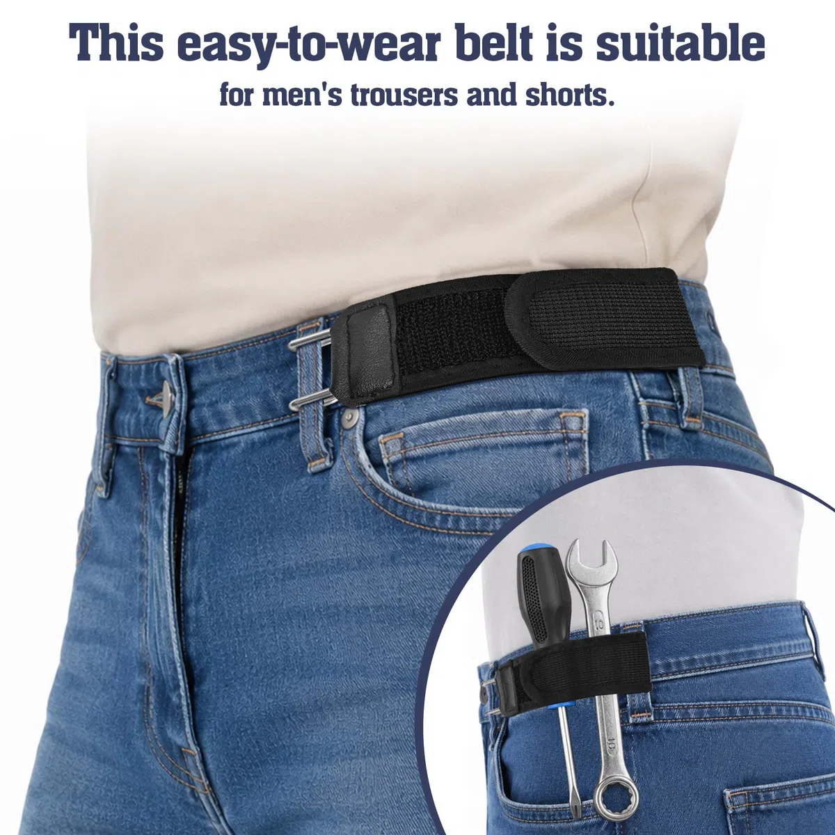 6 cinturones sin hebilla para hombre y mujer, gancho de cinturón sin hebilla, elástico invisible con gancho de metal y cierre de velcro para vaqueros de trabajo al aire libre