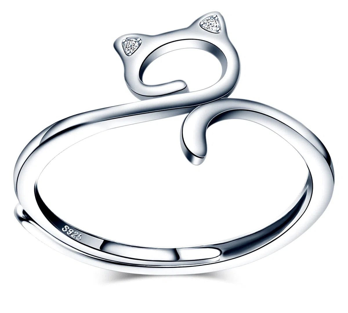 Anillo de mujer de plata 925 – Anillo en Forma de Gato Ajustable Anillo Gatito para Mujeres Chica Niña