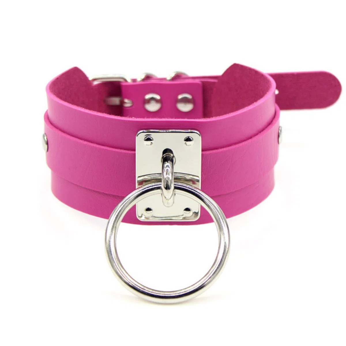 WEITING Gargantilla de cuero punk gótico para mujeres y hombres, Harajuku de color plateado, cadena de metal con remaches para Halloween, cosplay, joyería Y2K, P005, rosa plateada