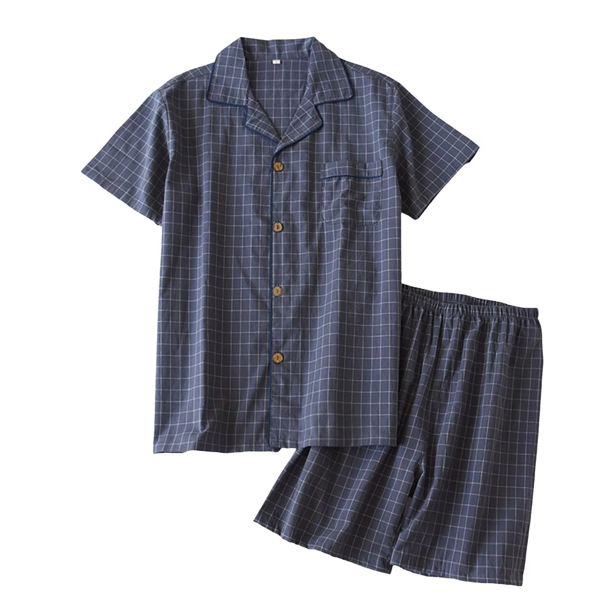Pijama corto de algodón para hombre, con botones, verano, dos piezas, camiseta de manga corta, pantalones de pijama, conjunto de ropa de noche