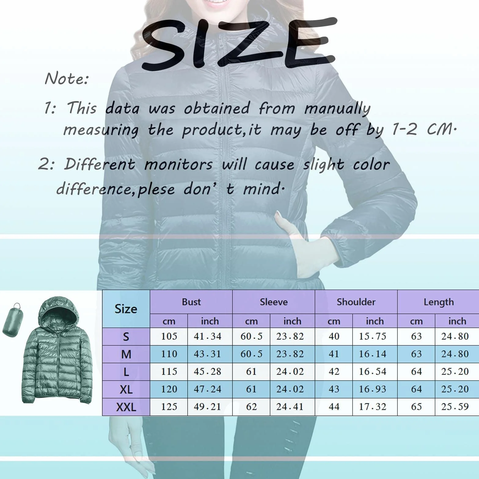 SkotO Chaqueta cálida y ligera de plumas para mujer, chaqueta deportiva de entretiempo con puños, acolchada, corta, plegable, de invierno y otoño, con capucha, de algodón con cremallera y manga larga