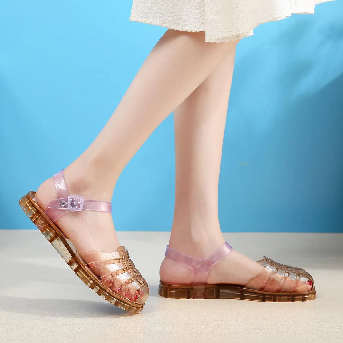 Sandalias de verano para mujer, gelatina plástico transparente, zapatos color sólido, y cristal, la playa, al aire libre,