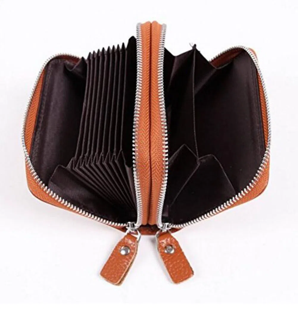 RFID Cartera Tarjeteros Piel Genuino Monedero Pequeñas Portatarjetas Mini Cremallera para Mujer Hombre