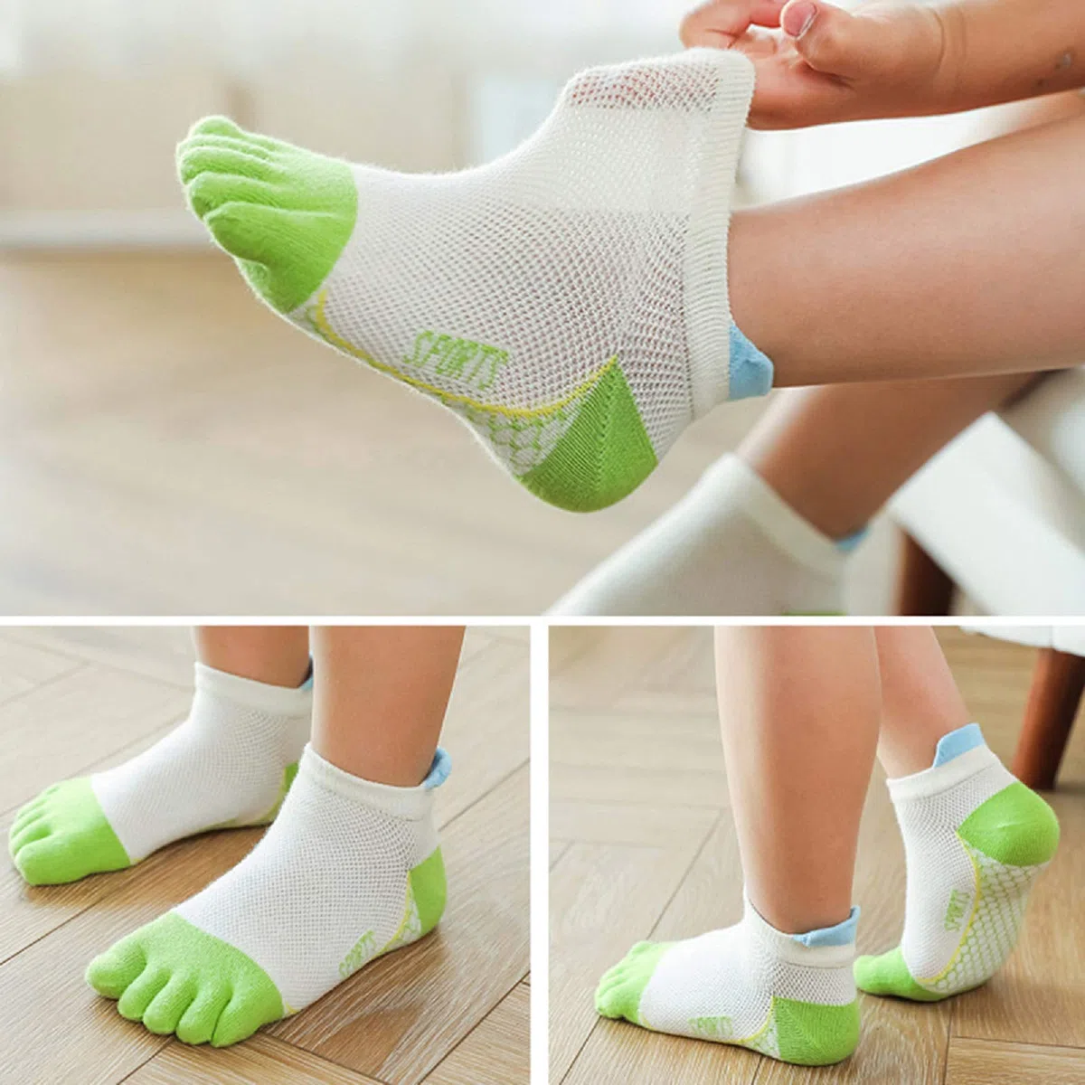 5 pares de calcetines de algodón transpirables con cinco dedos para niños