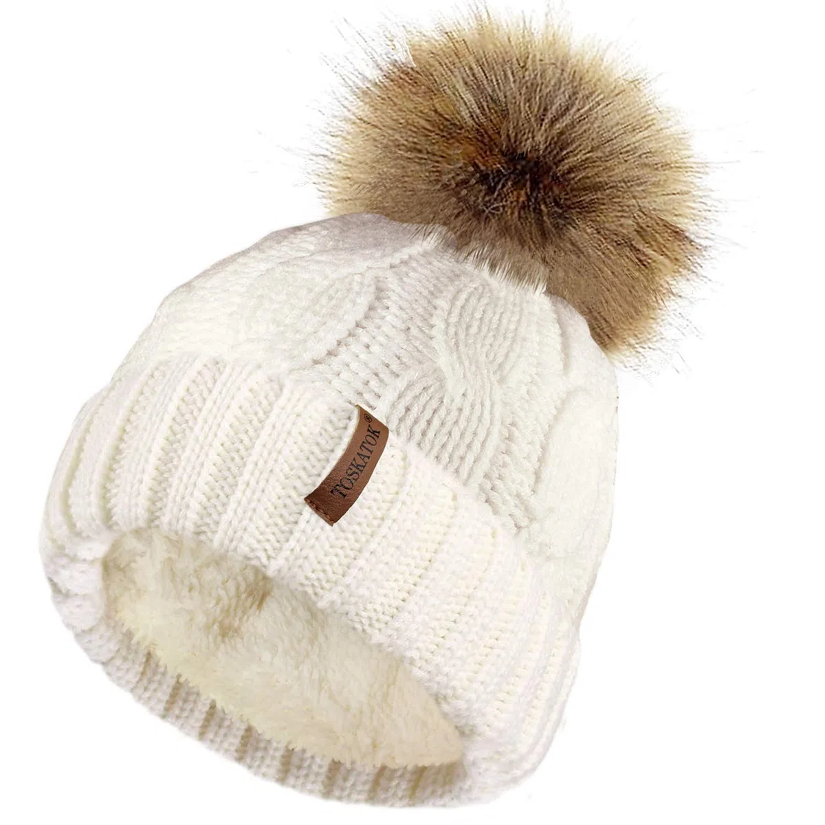 TOSKATOK Sombrero de Punto Grueso para Mujer, con Forro Polar y pellizco de Piel sintética Desmontable ...