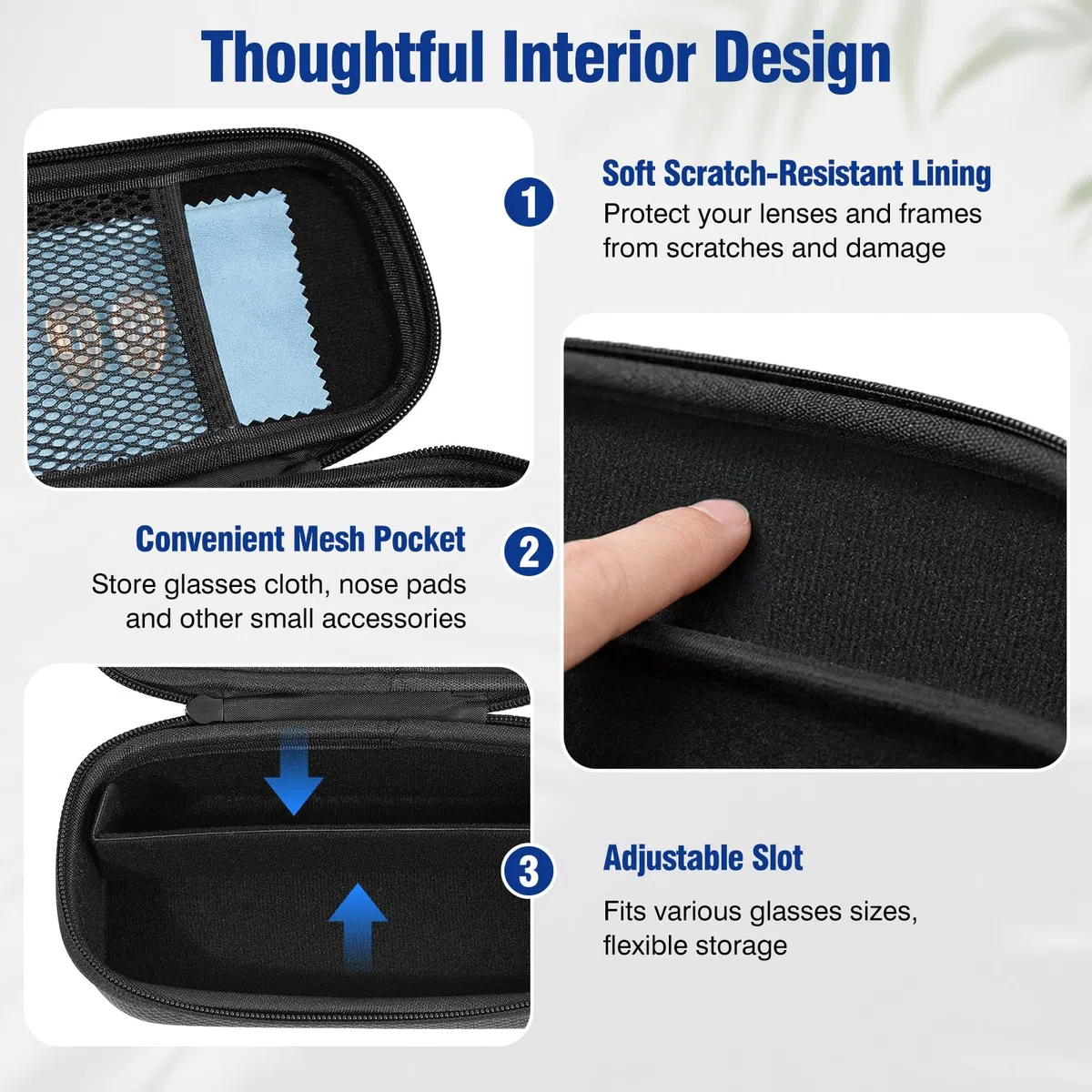 MoKo Estuche Doble para Gafas con Separador Ajustable, Carcasa Rígida, Cierre de Bloqueo y Bolsillo de Malla. Organizador Portátil para Gafas de Lectura y Sol, Negro