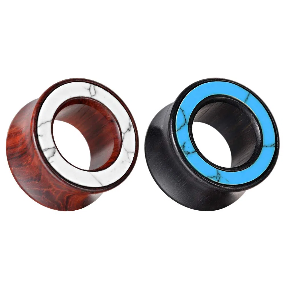 KUBOOZ COOEAR 2 Pares de medidores de Oreja de Madera con Doble Acampanado para Orejas y Tapones Estilo círculo de Concha Marina.