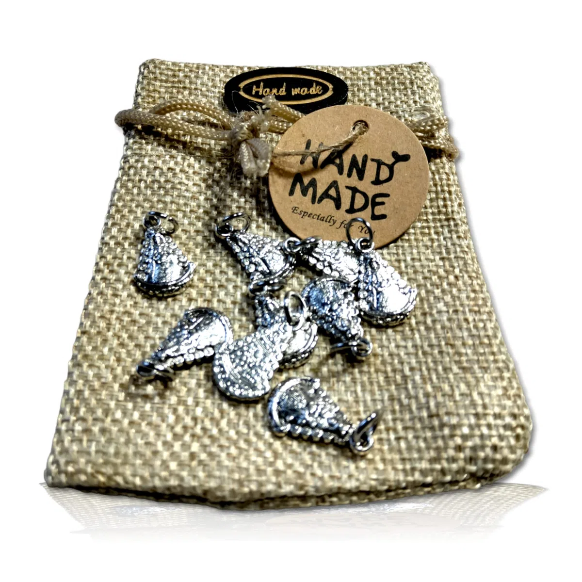 Medalla Virgen del Rocío 10 Colgantes Chapados en Plata de Ley 925/1000 + Bolsa Yute Artesanal Hechas a Mano, Joyería Religiosa, Fabricado en España