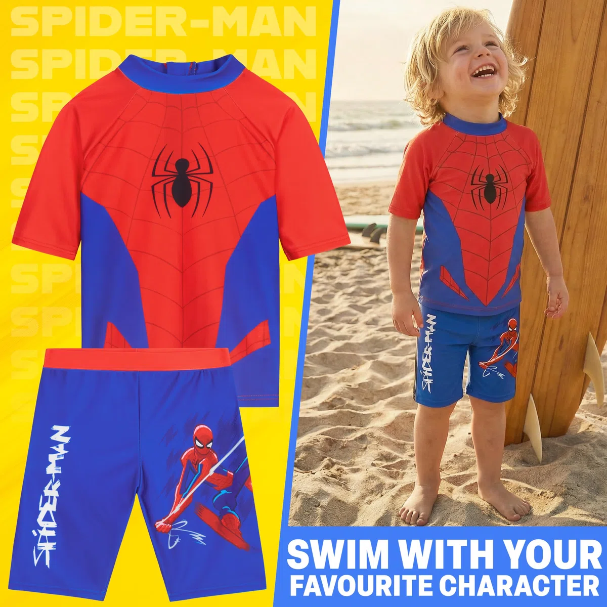 Spiderman | Hot Wheels | Minions Conjunto Niño 2 Piezas Bañador Boxer y Camiseta Rashguard, Ropa Niño Piscina Vacaciones
