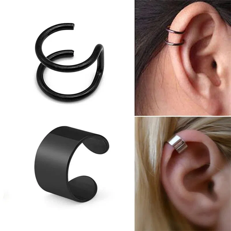 1 pieza popular de acero inoxidable sin dolor oreja Clip pendientes para hombres/mujeres Punk negro no Piercing pendientes falsos joyería regalo Tratamiento duradero