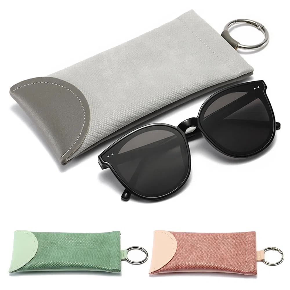 Funda Gafas Blanda, Piezas Cuero Negro Estuche Gafas, Botones Presión Moda Funda Gafas de Sol, para Gafas Sol, Gafas Miopía, Gafas Lectura