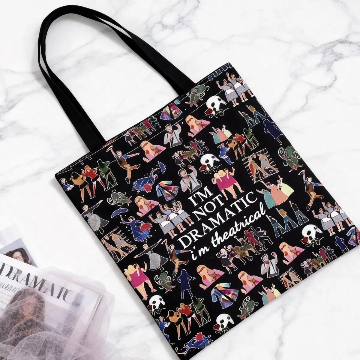 Bolsa Tote de Musical de Broadway, Bolsa de Tela I'm Not Dramatic I'm Theatrical, Regalos para Amantes del Teatro y Musicales, Bolso de Hombro, Negro