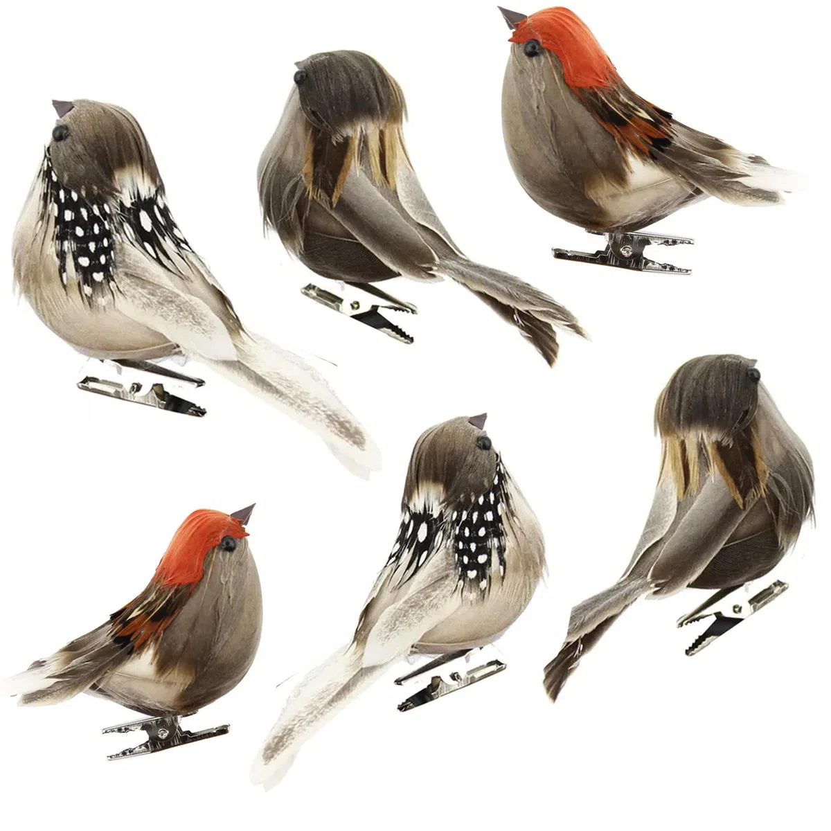 Tina.Win Pajaros Decorativos con Pinza 6 Pcs，PáJaros De ImitacióN con Plumas，PáJaro Artificial para Manualidades DIY DecoracióN JardíN Casa Adorno De Fiesta Boda
