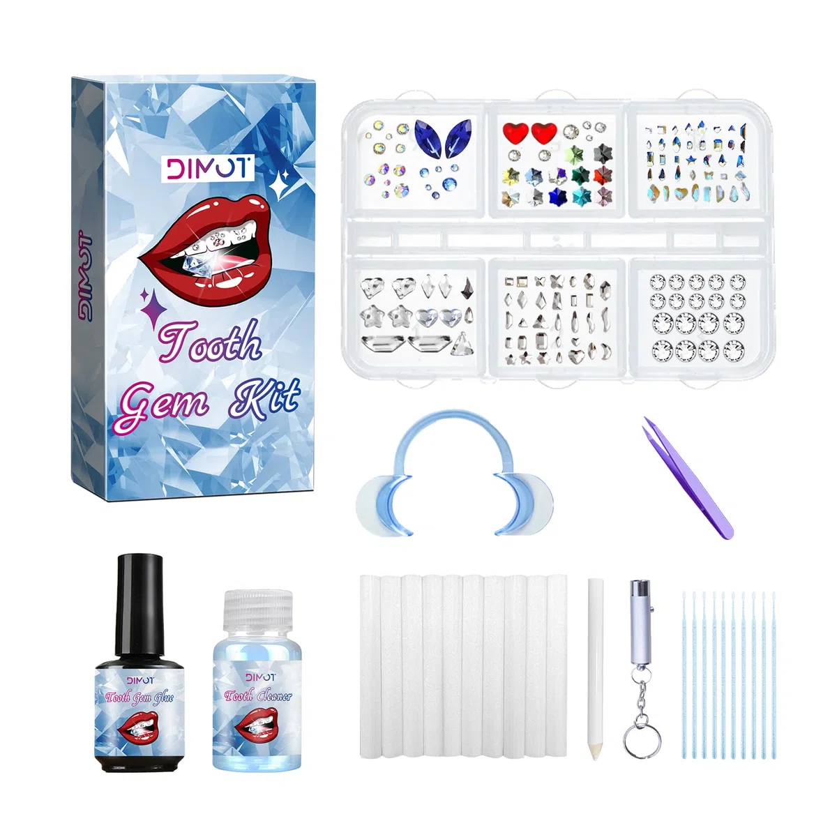 Kit de Joyas Dentales DIY con 150 Cristales - Gemas y Adhesivo para Dientes | Para Fiestas, Festivales y Uso Diario | Incluye Herramientas, Serie F