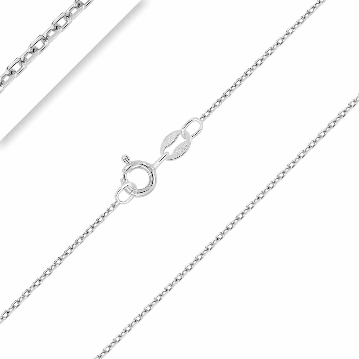 Planetys - Cadena de Plata de Ley 925 Rodiada Malla Forzada Diamantada 1 mm de Ancho - 40-45-50-55-60-65-70 cm de Longitud